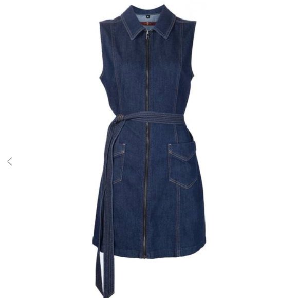 7 For All Mankind Denim Belted Zip-Front Mini Dress size Medium - Picture 1 of 9